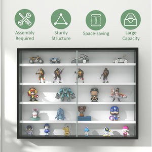 5-tier display case with 2 glass doors and 4 adjustable shelves, black and white