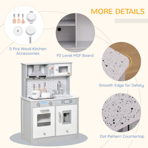 Kitchenette with sound and light effects, battery-operated cooktop, ice maker, gray