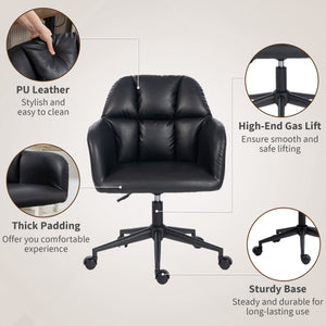 Adjustable height swivel office chair in faux leather, black