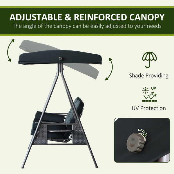 Swing chair for 3 people with steel canopy, black