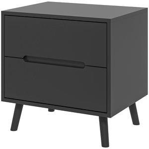 Modern bedside table with 2 drawers and solid wood legs, black