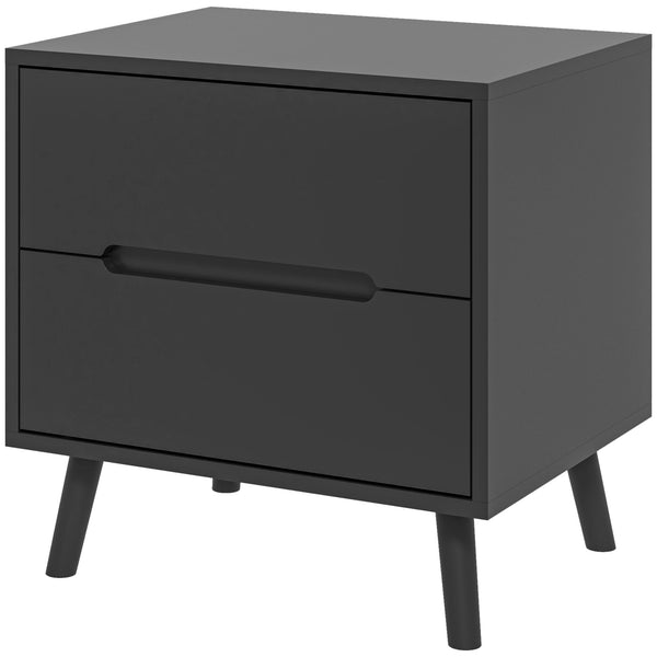 Modern bedside table with 2 drawers and solid wood legs, black