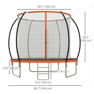 8ft Trampoline with Enclosure Net and Ladder, Orange