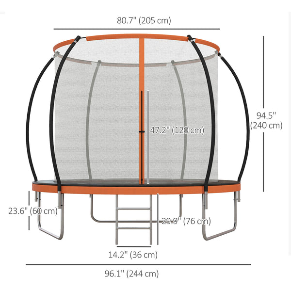 8ft Trampoline with Enclosure Net and Ladder, Orange