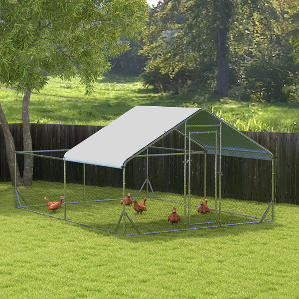 Large metal chicken coop with UV-resistant cover