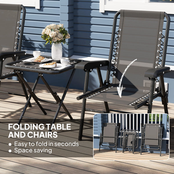 Outdoor folding metal table and chairs set with cup holders
