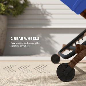 Set of 2 Outdoor Wicker Lounge Chairs with 5-Level Adjustable Backrest, Casters, Cushion and Armrests, Blue