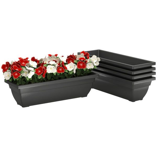 Set of 5 elongated rectangular flower pots, black