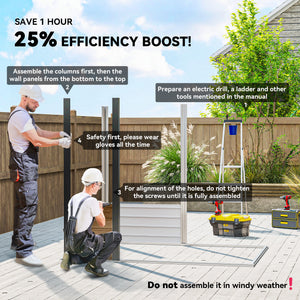 Galvanized metal garden shed with double doors and 2 vents, teak