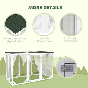 Cat enclosure with waterproof roof, multi-level platforms, lock, white