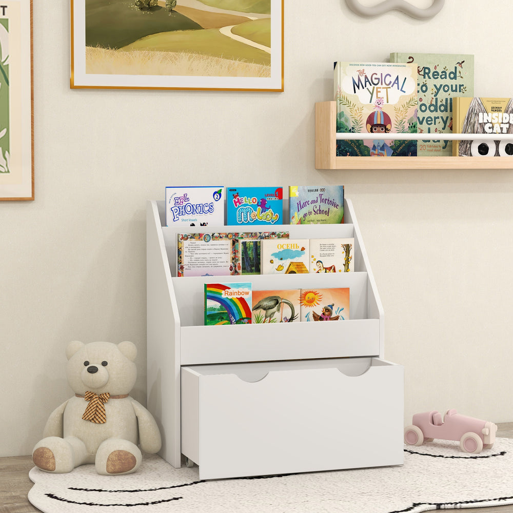 Bookcase with 3 shelves and drawers for children's room, white