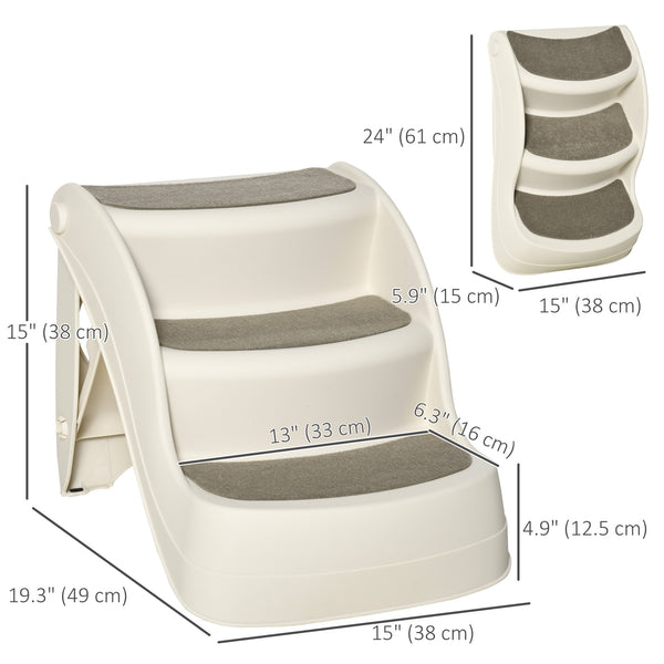 Portable folding stairs for small dogs and cats, cream color