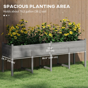 Raised wooden planter with legs, liner and drainage holes, grey