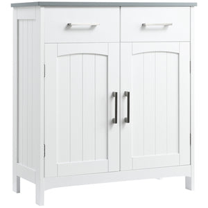 Freestanding bathroom cabinet with 2 drawers, double door, adjustable shelf, white
