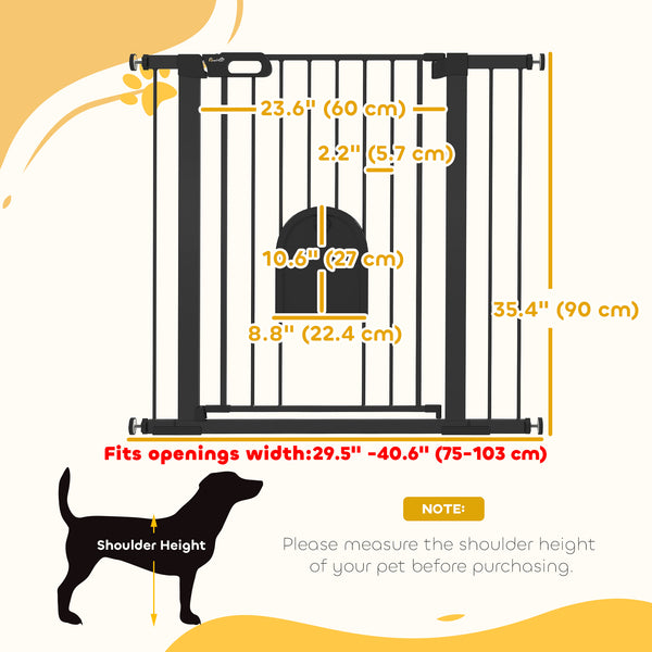 Extra Wide Pet Gate 30-41" with Small Door, Pressure Fit for Stairs, Black