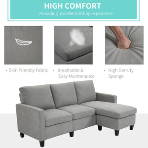 Modern L-shaped corner sofa with ottoman, light grey