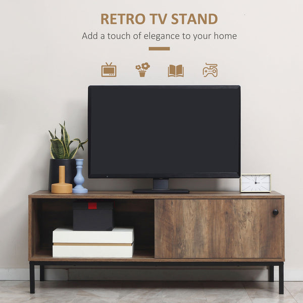 Retro TV cabinet for TVs up to 50 inches with sliding door, coffee