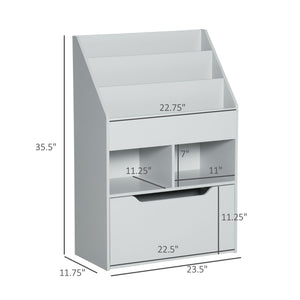 Bookcase with multiple shelves and storage drawer, gray