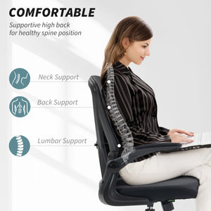 Mesh Office Chair, Swivel with Lumbar Support, Adjustable Height, Flip-up Armrests, Black