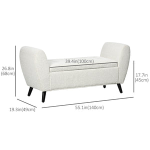 Upholstered storage bench with armrests, cream white