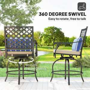 Set of 2 outdoor bar stools with cushions