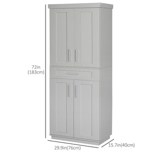 72-inch Pantry with 4 Doors, Drawer and 3 Adjustable Shelves, Gray