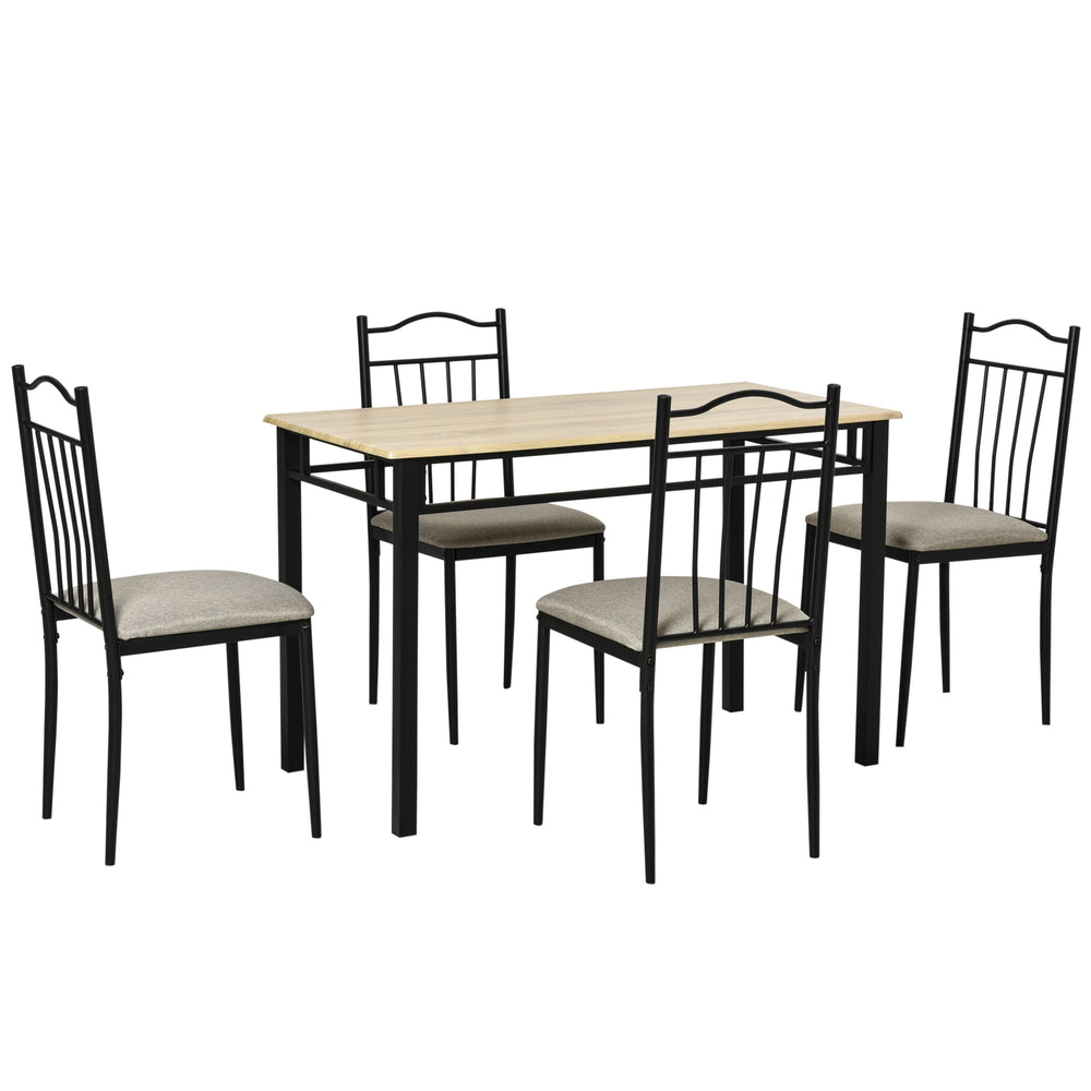 5 Piece Dining Set, Wooden Top, Metal Frame, Upholstered Seat, Kitchen and Dining Room Furniture, Black