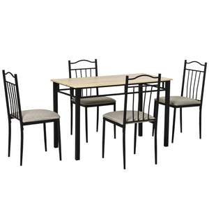 5 Piece Dining Set, Wooden Top, Metal Frame, Upholstered Seat, Kitchen and Dining Room Furniture, Black