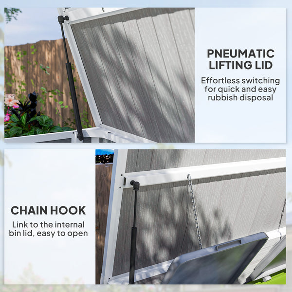 Garden shed for outdoor horizontal bin with chain lid, grey