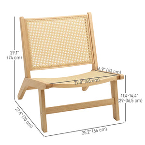 Rattan accent chair with rubberwood frame, natural color