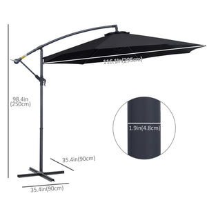 Parasol de terrasse Deluxe 3 m (10 pi) déporté avec manivelle et base en croix, noir