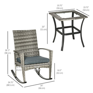3-piece garden set in woven resin, grey