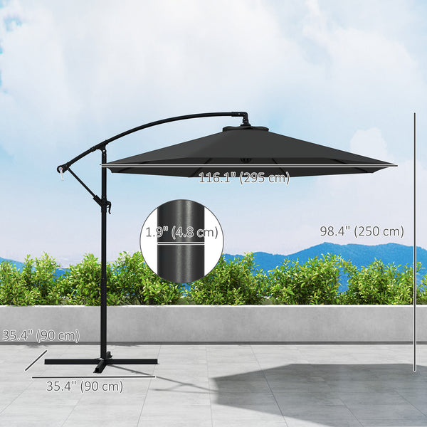 9.7-foot cantilever parasol with base and crank, black 
