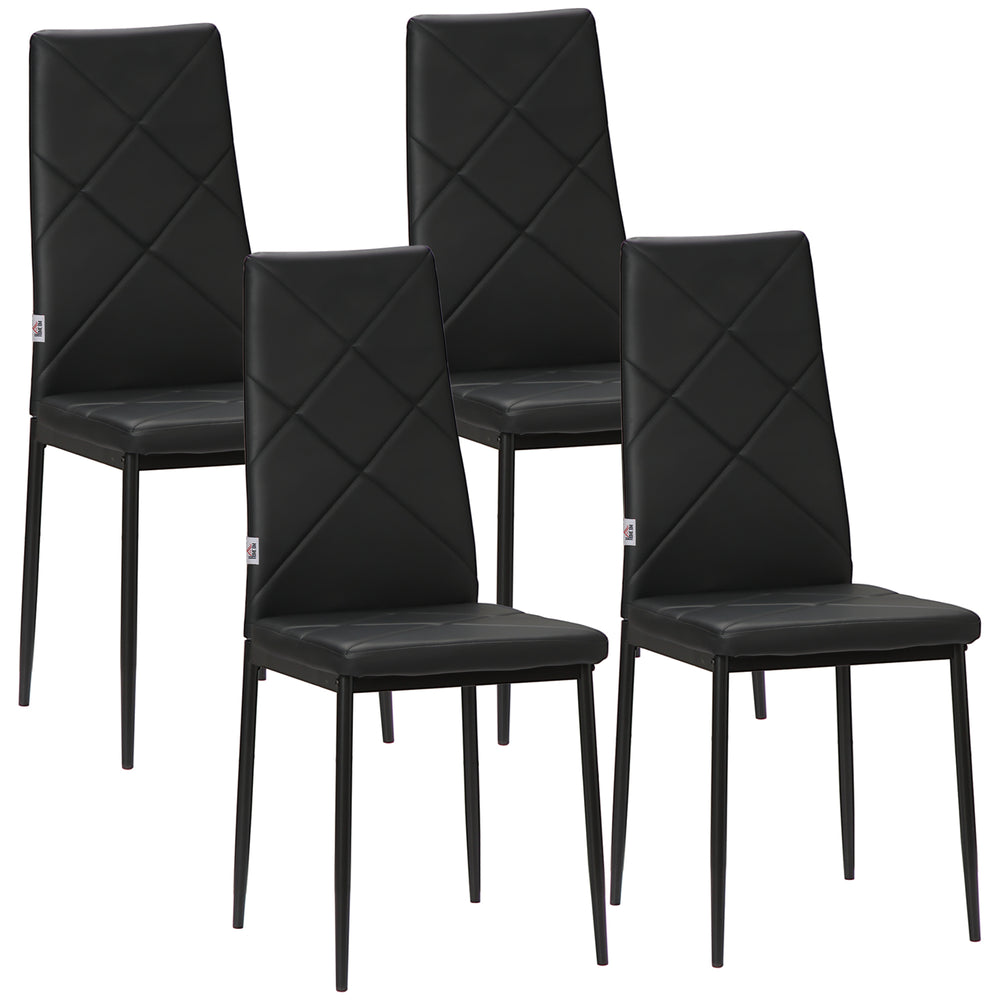 Set of 4 chairs with high backrests, faux leather upholstery and steel legs, black