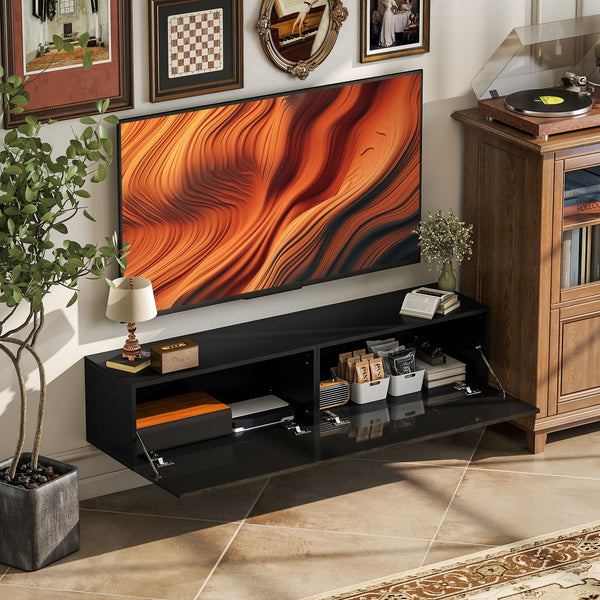 Wall-mounted TV stand with storage for TVs up to 65 inches, black
