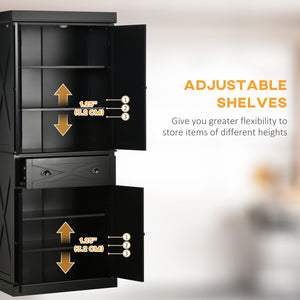 Storage unit with 4 doors, drawer and adjustable shelves, black