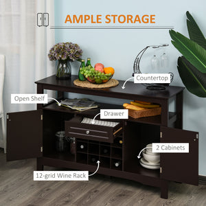 Modern kitchen buffet with drawer and 12-bottle wine rack, espresso color.