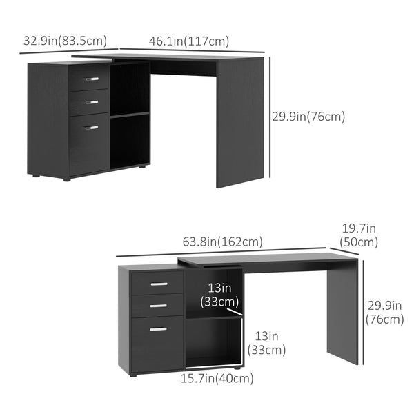 Right-Angle Desk with Storage Shelf, Black
