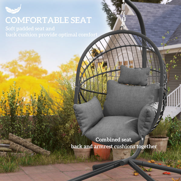 Egg-shaped hanging chair with fully upholstered seat, grey