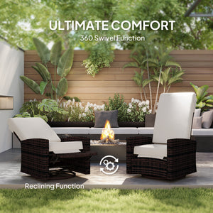 Woven rattan garden armchair with footrest and soft cushion