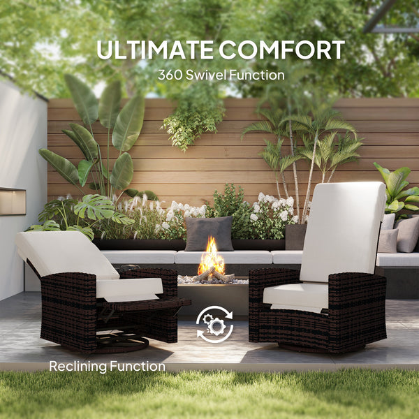 Woven rattan garden armchair with footrest and soft cushion