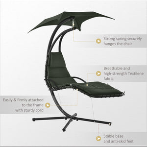 Floating Chaise Lounge Outdoor Porch Swing Chair Hanging Hammock Reclining Seat  w/ Arc Stand & Canopy Umbrella Charcoal Grey