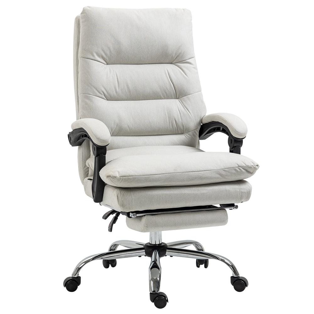 Office chair with massage and 6-point heating, reclining, microfiber upholstery with footrest, cream white