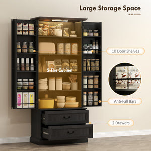 Sideboard with 10 door shelves, 2 drawers and adjustable shelves, black