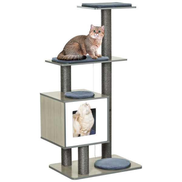 47.2" Cat Tree, Scratching Post, House with Sisal and Carpet - Grey