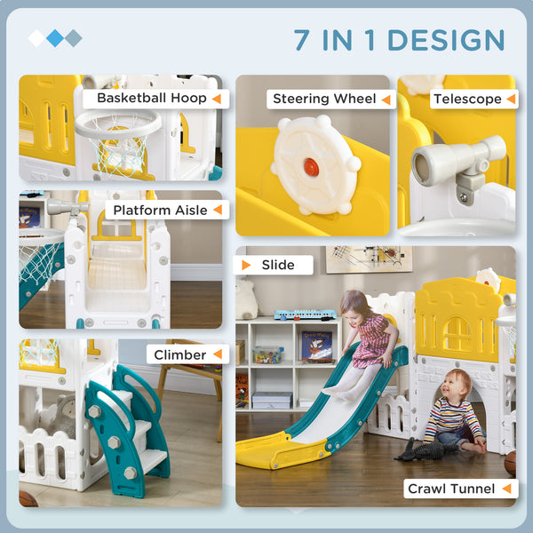 7-in-1 Toddler Slide with Yellow Basketball Hoop