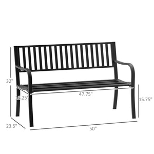 50" Steel Garden Bench, Metal Park Chair, Brown
