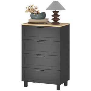 Chest of drawers with 4 drawers, solid wood legs, black.