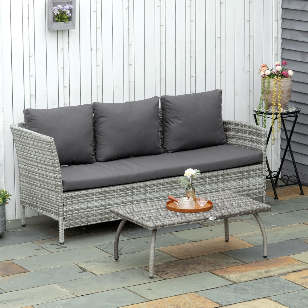 Outdoor coffee table made of weather-resistant resin wicker