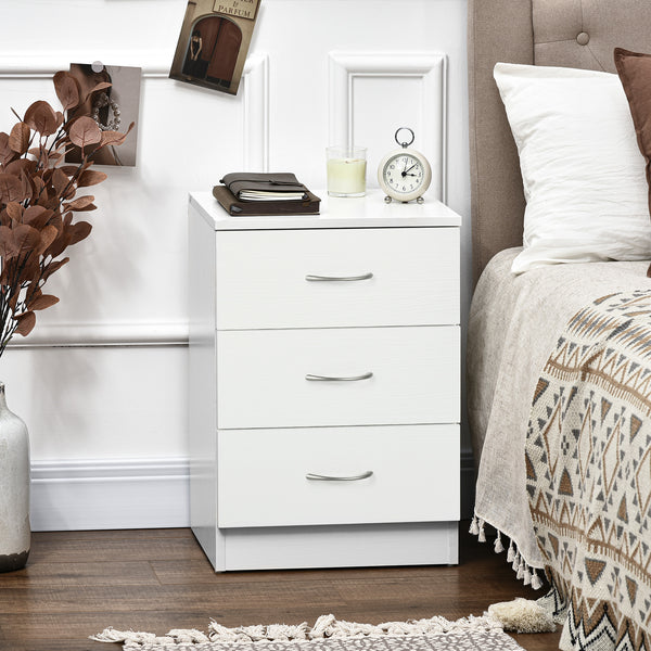 Set of 2 modern bedside tables with 3 drawers, white